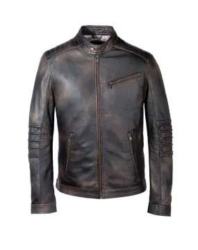 Blouson en cuir patiné bronze "Quadra"