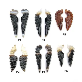 Botswana Striped AGATE Gemstone Carving : Natural Bi-Color Agate Hand Carved Angel Wings Pair (With Video)