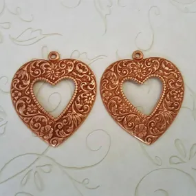 Brass Ornate Heart Charms x 2 - 372-7FFA.