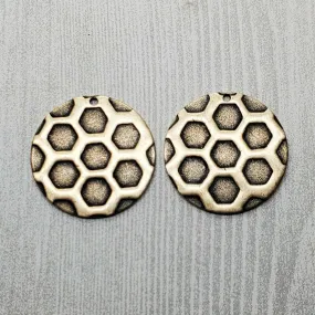 Brass Round Honeycomb Patterned Charms x 2 - 08179GB.