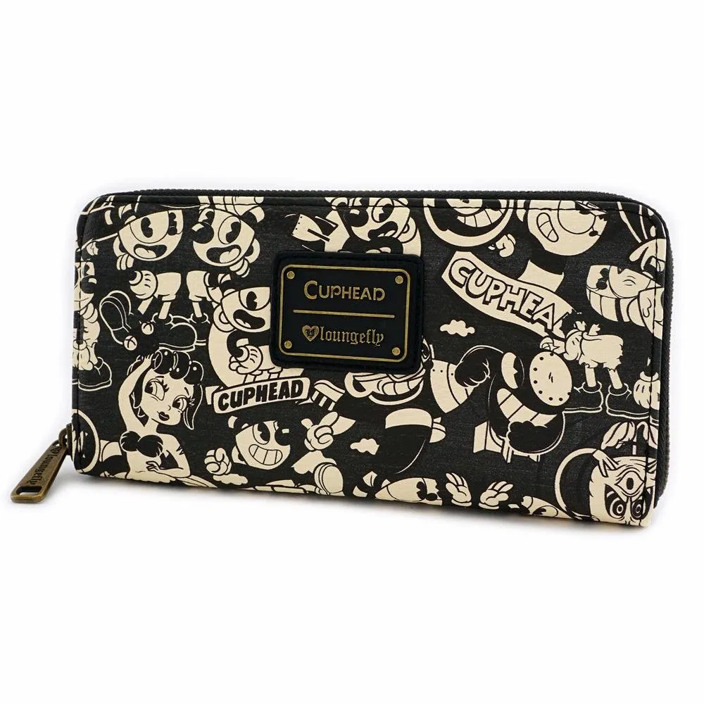 Cuphead Black and White Print Zip Around Wallet