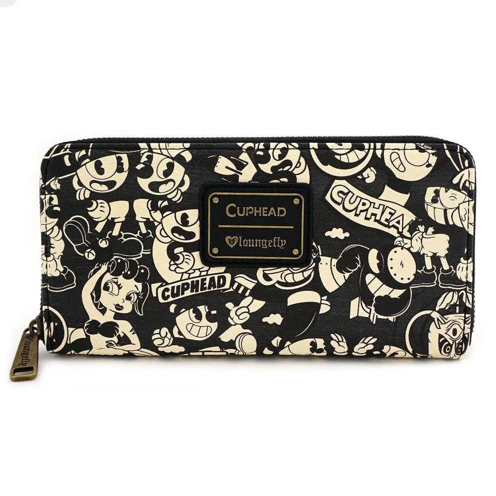 Cuphead Black and White Print Zip Around Wallet