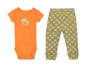 Kaarpas 100% Premium Organic Cotton 2 Piece Lion & Paws Print Bodysuit Onesie & Pant Set Orange With Grey & Yellow (KAON1009) (Certified ORGANIC) - 1 Pc (6 To 9 Months)