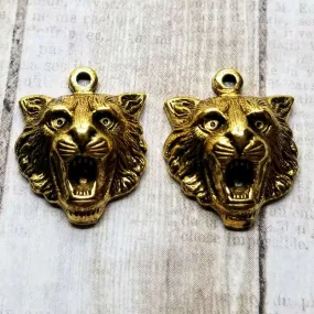 Small Brass Wildcat Charms x 2 - 8243S.