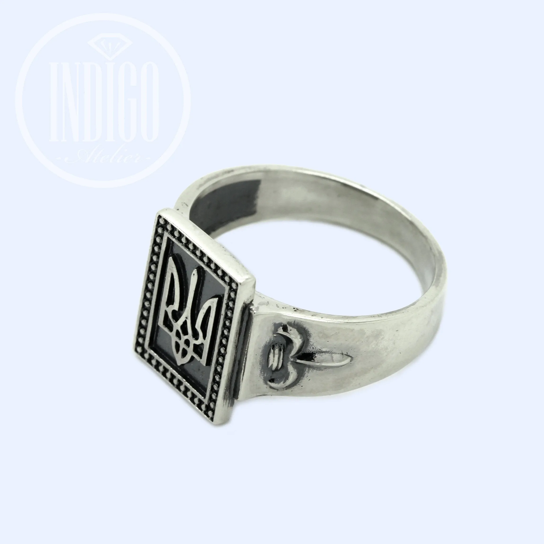 Ukrainian Trident Tryzub Symbol Rectangle Top Ring Signet