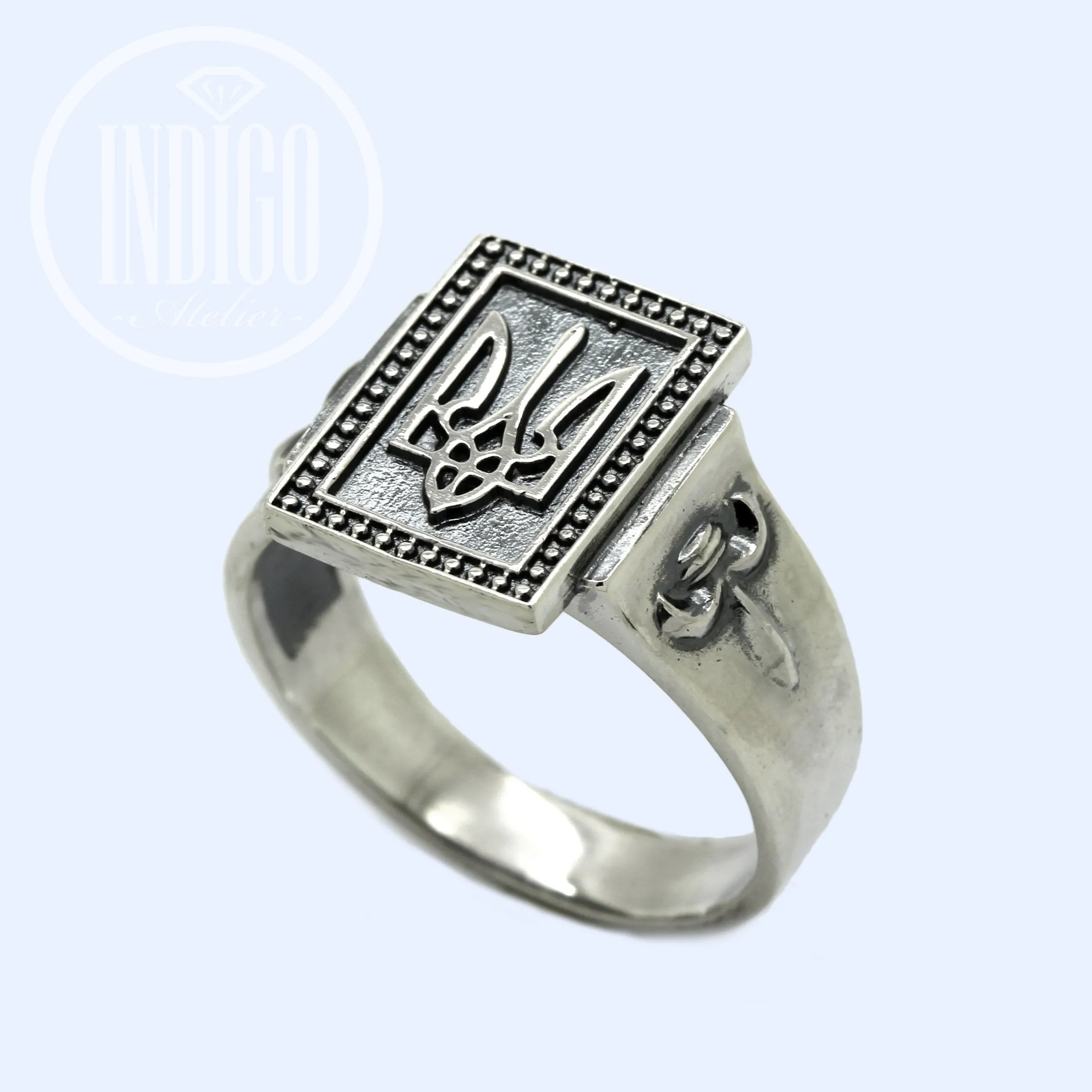 Ukrainian Trident Tryzub Symbol Rectangle Top Ring Signet