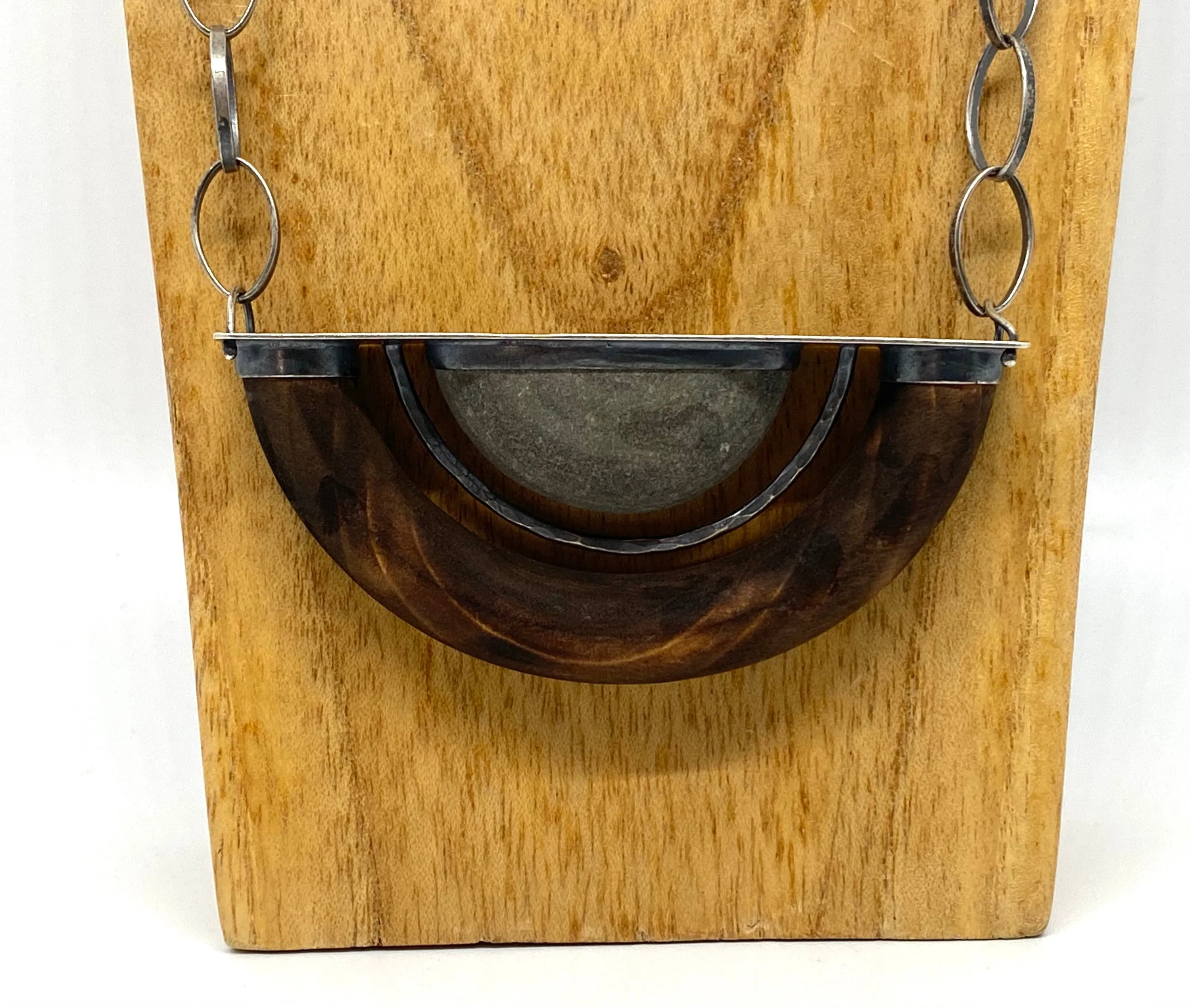 Wood & Rock 1/2 Circle  Necklace